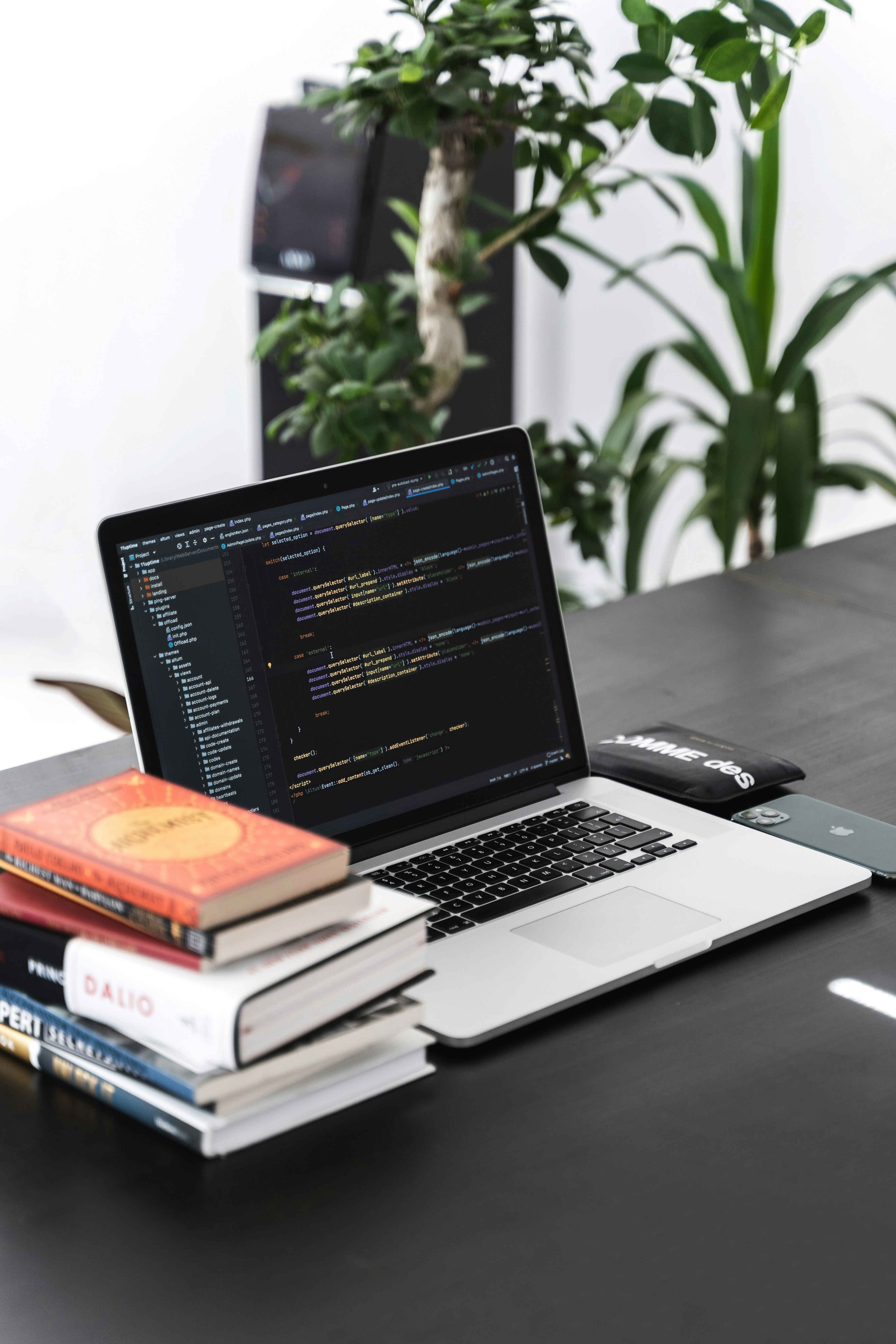 Laptop and books